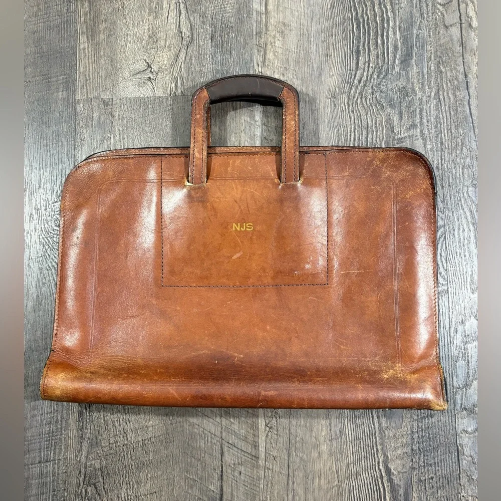Vintage Schlesinger Brothers California Ranch Hide Leather Document Briefcase